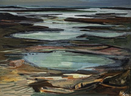 Huth, Willy Robert. On the Mudflats. Oil on hardbo