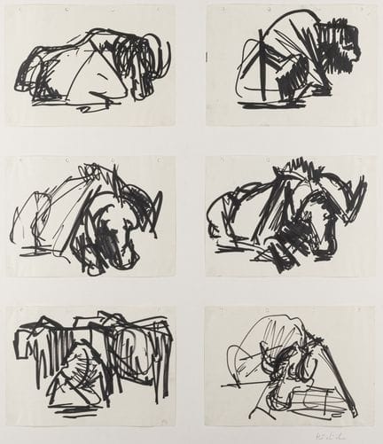 霍迪克，卡尔·霍斯特。6幅毛笔画作品集。绘于6张不同的画纸上，每张画纸顶部均打有四孔，所有画纸均以点
