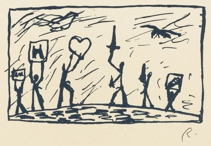 Penck, A. R. 7 serigrafías en color azul sobre pap