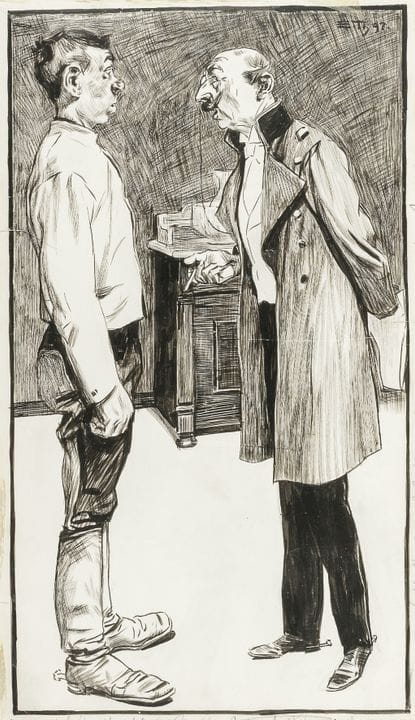 Thöny, Eduard. Offizier und Bursche. Pinsel in Sch