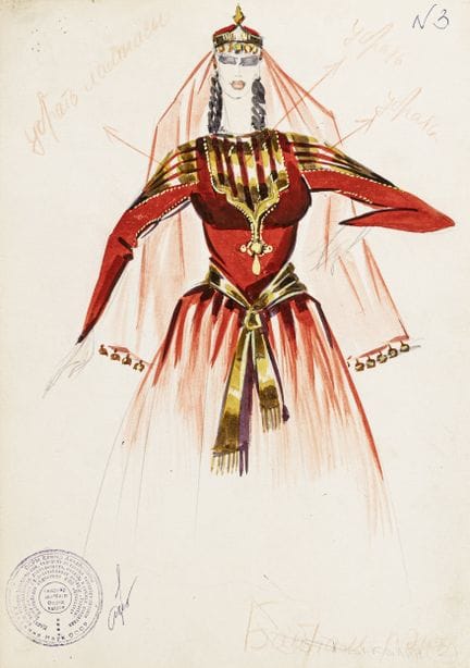 Desconocido. 6 bocetos de vestuario para bailarina
