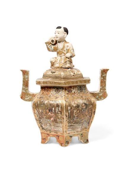 KORO SATSUMA GIAPPONESE E COPERCHIO, PERIODO MEIJI
