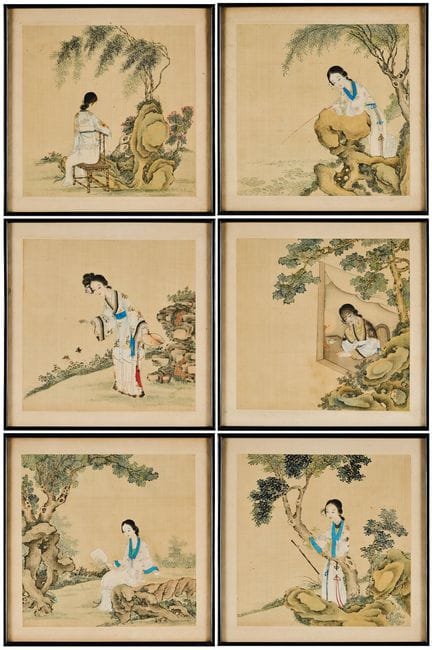 EIN SET VON SECHS CHINESISCHEN SCHULGEMÄLDEN MIT E