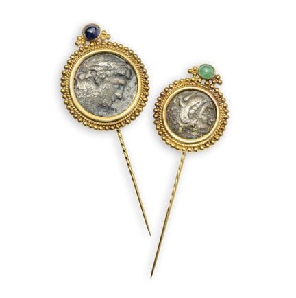 DEUX BROCHES ANCIENNES EN ARGENT GRÉC 
serties de 