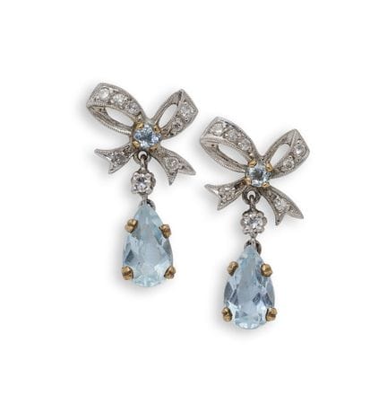 PAIRE DE BOUCLES D'OREILLES SUSPENDUES EN AQUAMARI