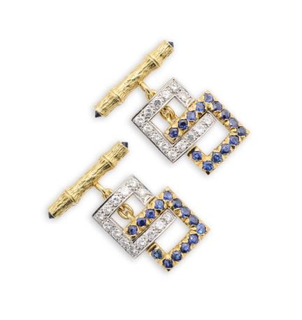 PAIRE DE BOUTONS DE MANCHETTE EN OR, SAPHIR ET DIA