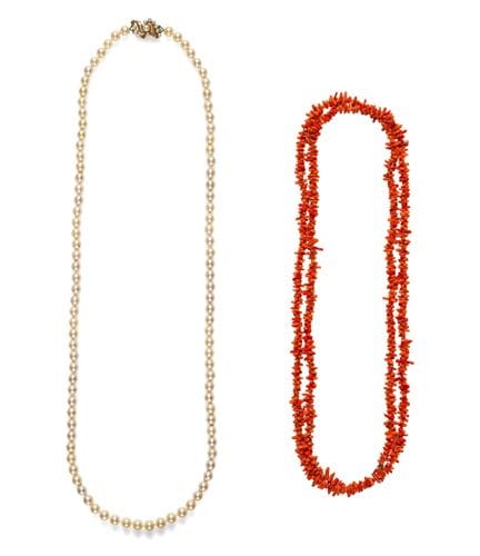 ? COLLIER DE PERLES DE CULTURE, COLLIER DE CORAIL 
