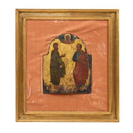 EIN IKONENFRAGMENT MIT DEN HEILIGEN PETRUS UND PAU
