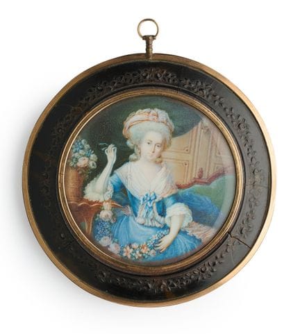 ◉ EINE MINIATUR EINER MODISCHEN JUNGEN DAME, FRANZ