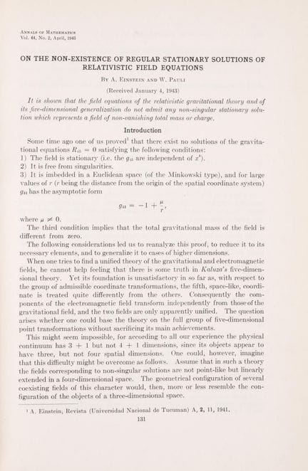Physique. — Einstein (Albert) et Wolfgang Pauli. «