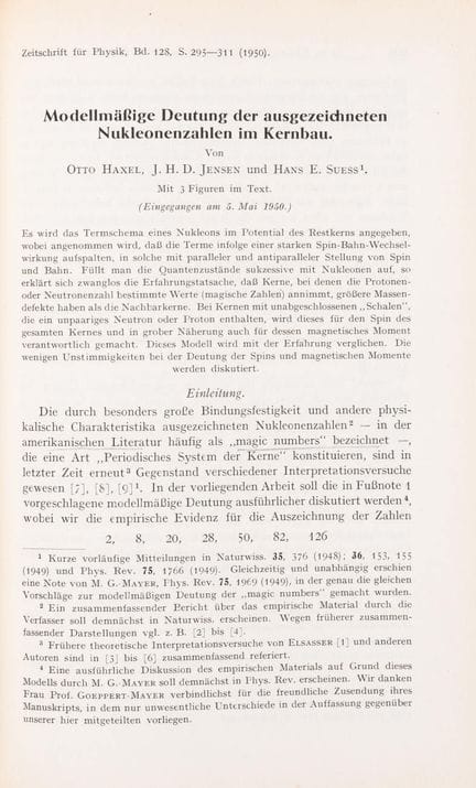 Physique. — Haxel (Otto), J.H.D. Jensen et Hans S.