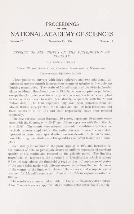 Astronomie. — Hubble (Edwin), « Effects of Red Shi