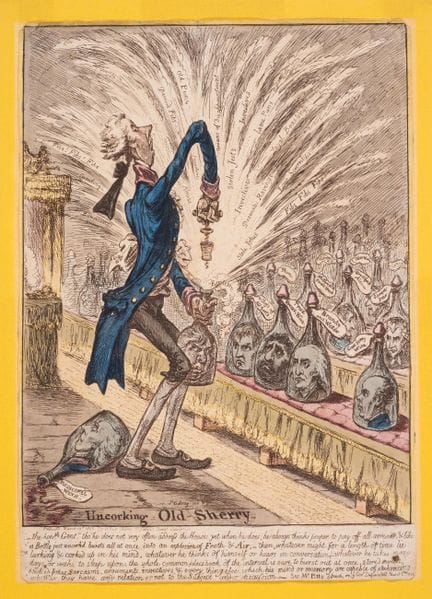 Gillray (James), « Uncorking Old Sherry », gravure