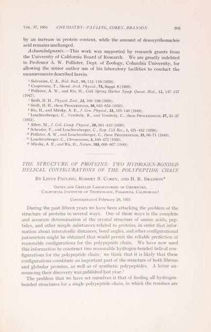 Biologie. — Protéines. — Pauling (Linus), Robert B