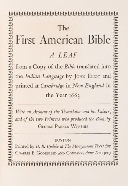 Eliot (John) *La première Bible américaine : une p