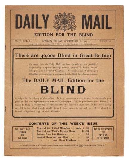 Premier journal en braille. – Daily Mail. Édition 