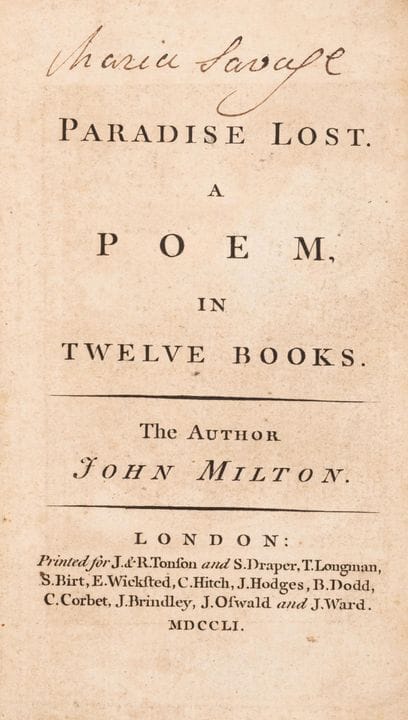 Milton (John) *Paradise Lost*, frontespizio e 12 i