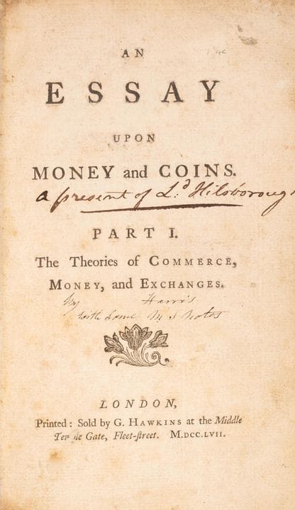 Économie. — Harris (Joseph), *An Essay Upon Money 