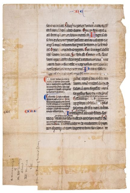 Feuille tirée d’une Bible glosée de grand format, 