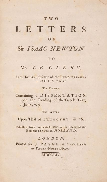 Honeyman copy.- Newton (Sir Isaac) Two letters of 