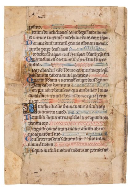 Feuille de psautier, ornée de poissons dessinés au