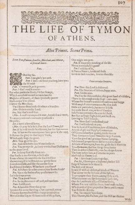 Shakespeare (William) The Life of Tymon of Athens,