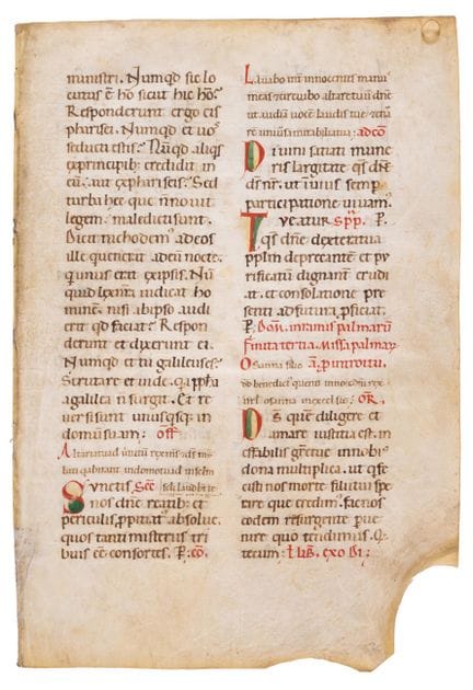 Bifolium tiré d’un grand missel roman comportant d