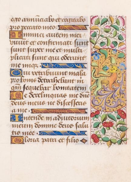 Feuille tirée d’un livre d’heures, ornée dans la b