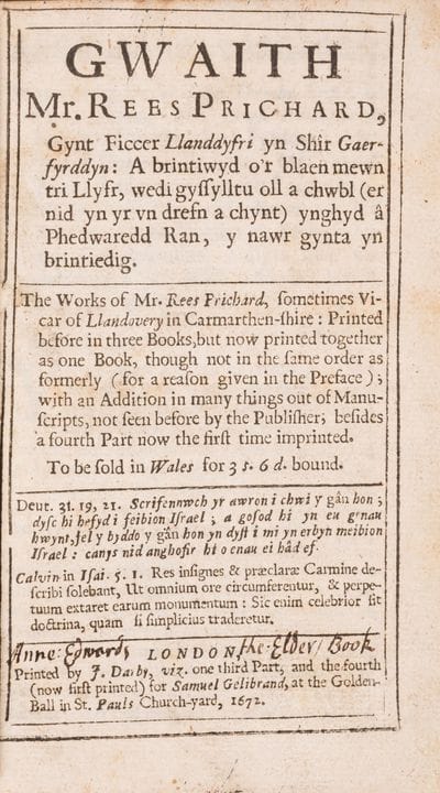 Rees (Prichard) Gwaith, collation: +4 A8 - Z8 , Aa