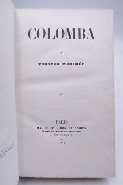 梅里美，普罗斯佩尔。《科隆巴》。

巴黎，马根与科蒙出版社，1841年。
八开本（21×13厘米），