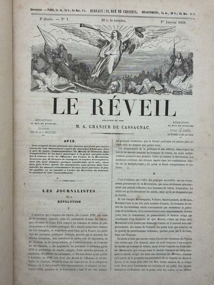 [报纸，第二帝国时期]。《觉醒报》。1859年1月1日—4月16日。

本合订本收录了1859年1月