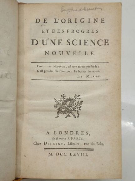 [DUPONT DE NEMOURS, Pierre-Samuel]. On the Origin 