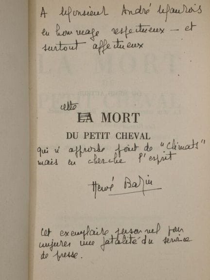 BAZIN, Hervé. *La Mort du petit cheval*.

First ed