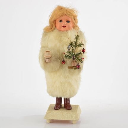 Figura montata su base di legno, testa in gesso, a