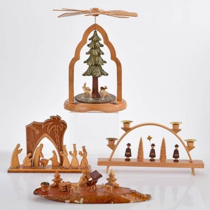 Wood, turned, sawed, and partially carved, mostly 