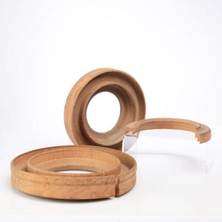 Legno tornito, 3 pezzi in totale: 2 ruote complete