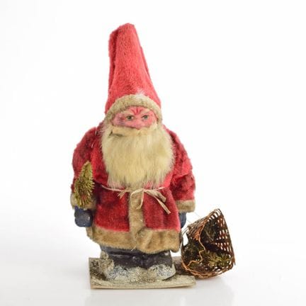 Papier-mâché, painted, wearing red clothing, with 