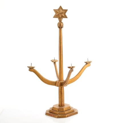 Wood, turned and sawn, painted gold, on a stepped 