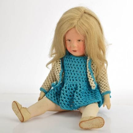 Girl, jointed cloth doll, sculpted face, painted h