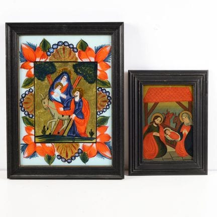 pittura su vetro colorata, raffigurante la Nativit
