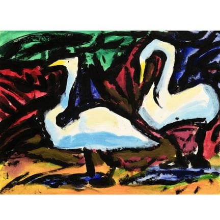 Gouache sur papier, « SINGSCHWÄNE » (1984), signée