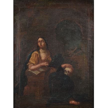Huile sur toile, MARIE-MADELEINE AVEC UN CRÂNE, Re