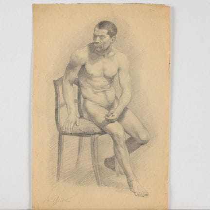 Two pencil drawings on paper, NUDES OF MEN, academ