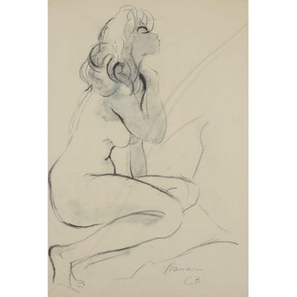Dessin au fusain sur papier à la main, NU (1963), 