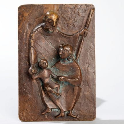Bronze patiné brun moyen, plaque en relief « SAINT