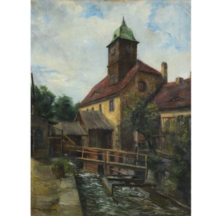 Huile sur toile, « TURMHAUS UND FÄRBERGRABEN », si
