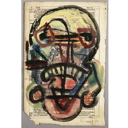 Gouache sur une page de livre ancien, KOPF (2008),