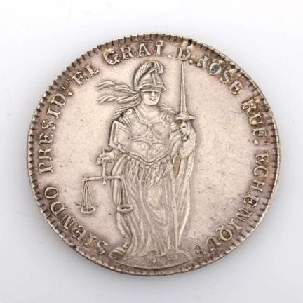 Silver, Republic of Peru, obverse: an open Civil C