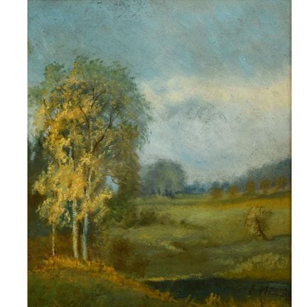 Huile sur carton, PAYSAGE DE PRAIRIES, vaste étend