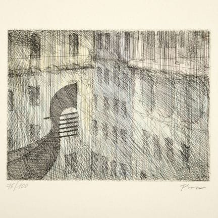 Gravure à l'eau-forte délicatement aquarellée, « C